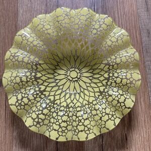 Sydenstricker Art Glass Bowl 7" Yellow Ruffled Edge MCM Trinket Dish Shallow